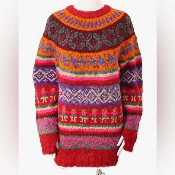 Vintage 90’s Colourful Women Handmade Knit Fairisles Wool Sweater Size S - Picture 12 of 15